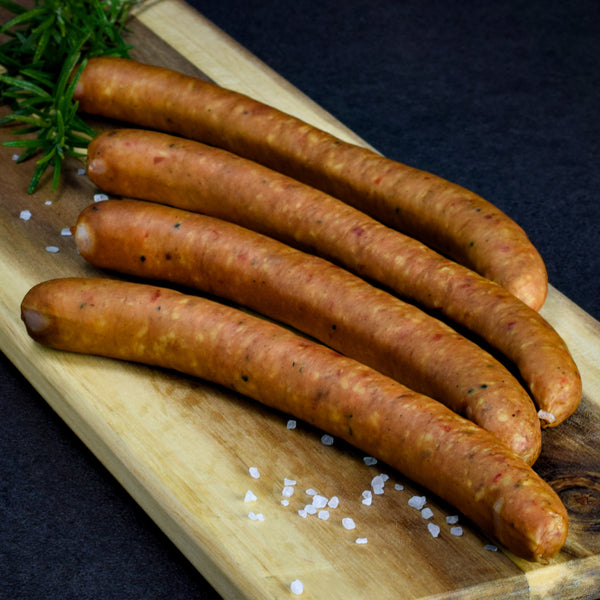 Organic winemaker's sausage with Silvaner and mountain cheese